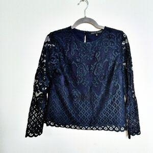 English Factory Dark Blue Lace Blouse Size Medium
